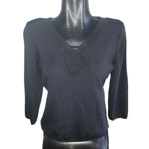 Nygard Collection Black Cropped Sleeve Sweater M